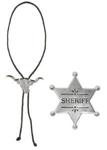 Collier Cowboy – Tête de Buffle, étoile de shériff, collier sherif, Collier de Cowboy, Avec Etoile de Shérif