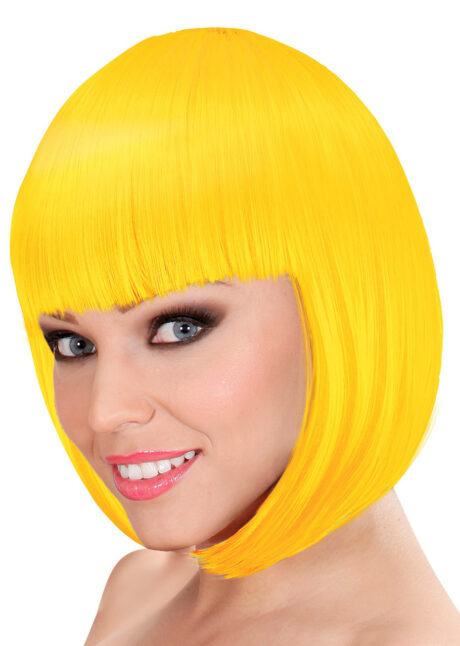 perruque jaune femme, perruque carré jaune femme, perruque jaune fluo, perruques femmes, Perruque Loulou, Carré Jaune