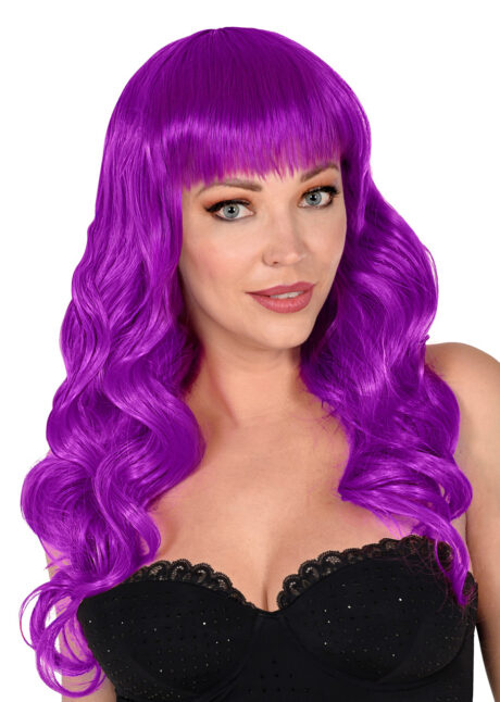 perruque violette, perruque femme qu'ailé, perruque lavable, perruque longue frange, Perruque Bella, Violette