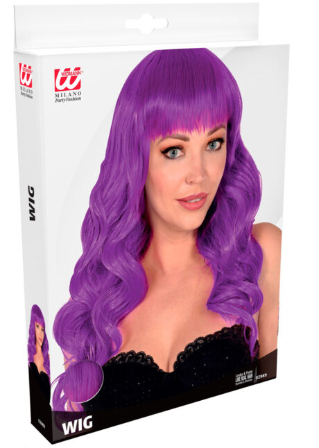 perruque violette, perruque femme qu'ailé, perruque lavable, perruque longue frange, Perruque Bella, Violette