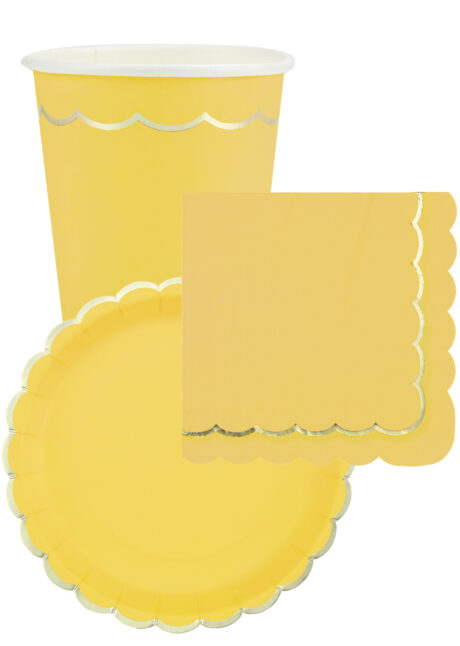 VAISSELLE-JETABLE-JAUNE-ET-OR-1, Vaisselle Jaune, Serviettes Jaunes et Or