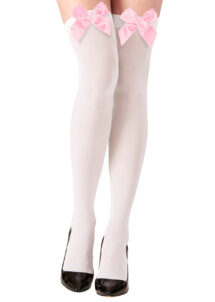chaussettes blanches, chaussettes hautes, bas blancs noeud, hautes chaussettes blanches, Chaussettes Hautes Blanches, avec Noeuds Roses