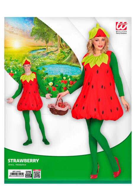 déguisement de fraise, déguisement fraise femme, déguisement fraise adulte, déguisement fruits, costume de fraise, Déguisement de Fraise, avec Coiffe
