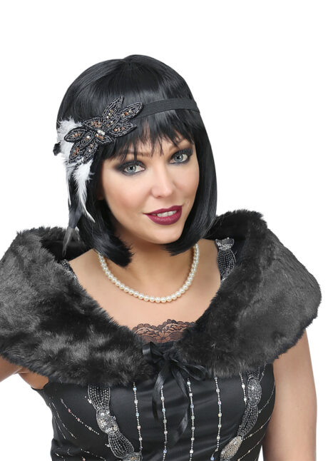 étole années 30, accessoire années 30, bandeau à plumes, bandeau années 30, accessoires années 20, Accessoires Années 20, Etole avec Bandeau à Plumes, Noir