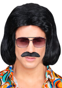 perruque disco homme, perruque noire homme