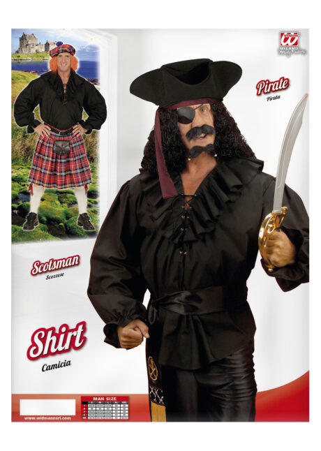 chemise époque, chemise pirate, chemise écossais, chemise renaissance, Chemise Pirate, Ecossais, Renaissance, Noire