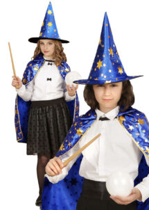 cape magicien enfant, cape bleue et dorée, magicien enfant