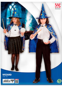 cape magicien enfant, cape bleue et dorée, magicien enfant
