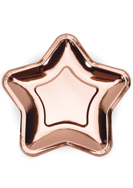 assiettes rose gold, assiettes étoiles, vaisselle jetable, Vaisselle Rose Gold Métal, Assiettes Etoiles