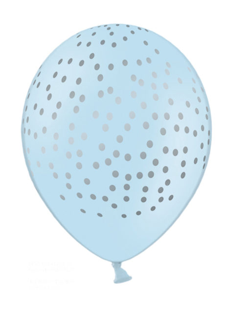 BALLON-BLEU-CONFETTIS-SB14P, Ballons Bleus Imprimés Confettis Argent, en Latex, x 6