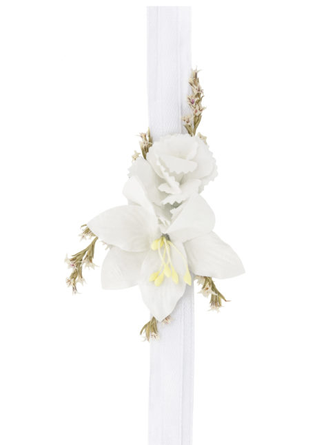 accessoires bride to be, accessoires EVJF, Bracelet Ruban Satin et Fleurs Blanches, EVJF