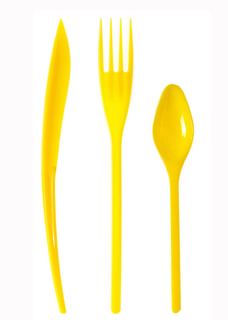 COUVERTS-PLASTIQUE-JAUNES-235252, Vaisselle Jaune, Couverts x 30