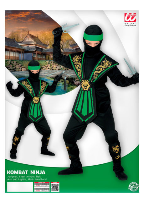 déguisement de ninja enfant, déguisement ninja garçon, déguisement enfant, déguisements pour garçon, déguisement ninja carnaval, Déguisement de Ninja Noir et Vert, Garçon