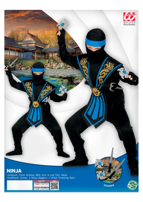 déguisement de ninja enfant, déguisement ninja garçon, déguisement enfant, déguisements pour garçon, déguisement ninja carnaval, Déguisement de Ninja Noir et Bleu, Garçon