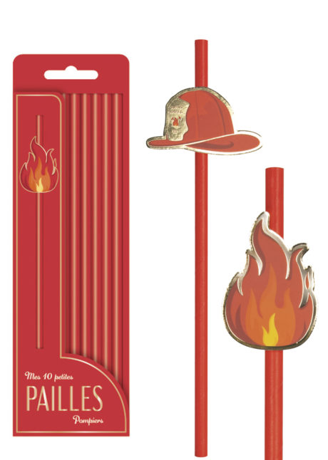 pailles en carton, pailles pour anniversaire, pailles pour goûters d'anniversaire, décorations de table, Pailles Jetables, Casque et Flamme de Pompiers