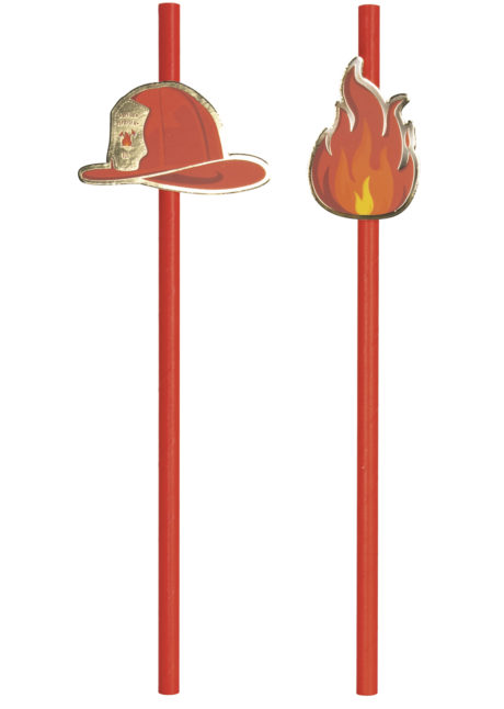 pailles en carton, pailles pour anniversaire, pailles pour goûters d'anniversaire, décorations de table, Pailles Jetables, Casque et Flamme de Pompiers