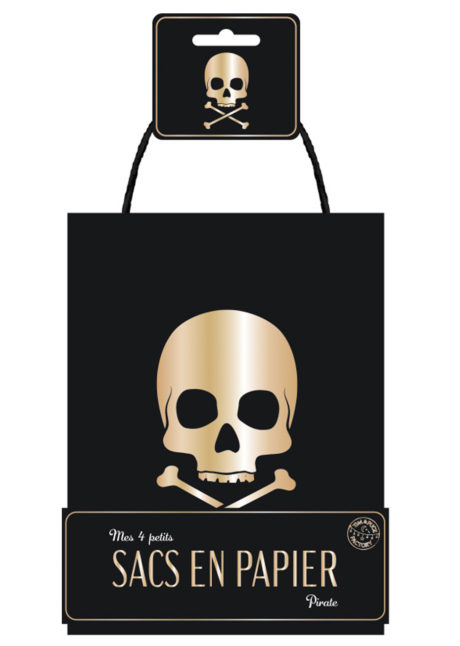 sac cadeau pirate, sachet cadeau anniversaire, sacs à bonbons, sachets bonbons anniversaires, Sacs Cadeaux Pirates, Noirs et Dorés