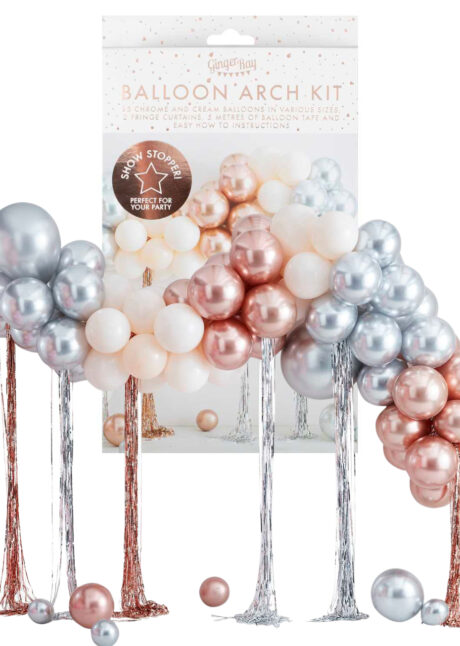 arche de ballons, bouquets de ballons, décoration ballons mariage, guirlande de ballons, Arche Guirlande de Ballons, Argent, Rose Gold, Tassels, Ginger Ray