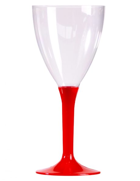 verres à vin en plastique, verres en plastiques, Verre à Vin, Pied Rouge, 15 cm, x 10