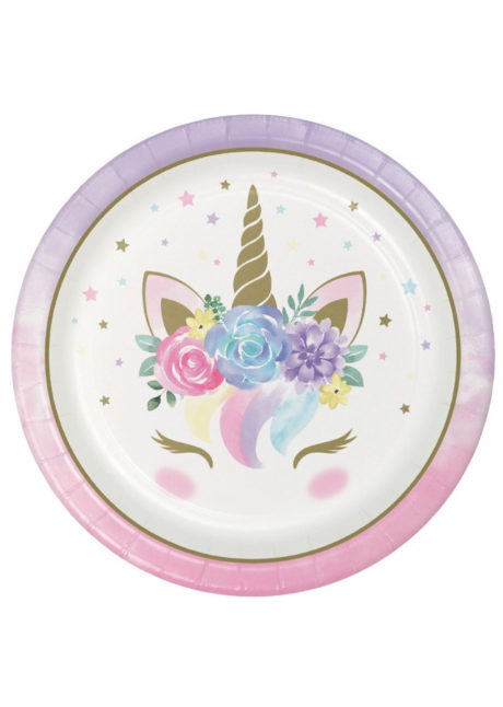 vaisselle jetable, assiettes anniversaire, assiettes licorne, Vaisselle Baby Licorne, Assiettes 23 cm