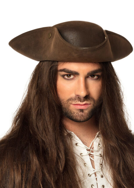 chapeau de pirate, tricorne pirate, chapeau tricorne marron, Chapeau Tricorne Marron, Aspect Daim, Pirate Charles