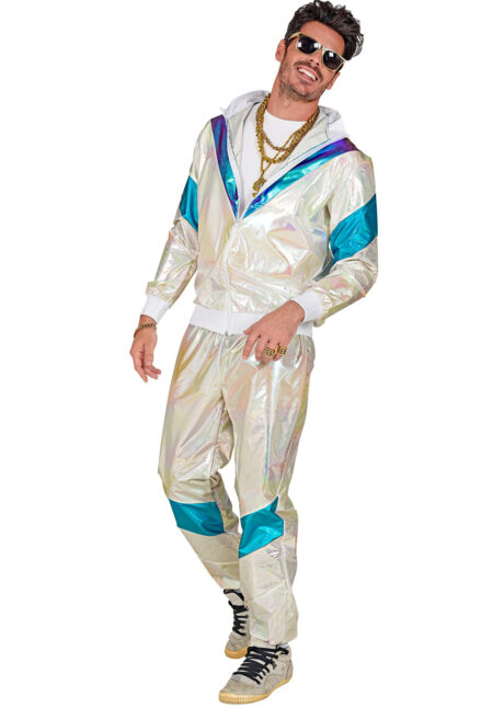 costume années 80, survêtement années 80, Déguisement Années 80, Survêtement Espace, Blanc Irisé