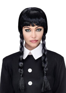 perruque mercredi Addams, perruque tresses noires, perruque Halloween