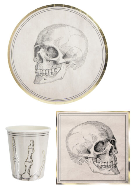vaisselle halloween, vaisselle jetable, vaisselle squelette, Vaisselle Cabinet de Curiosités, Assiettes Crâne